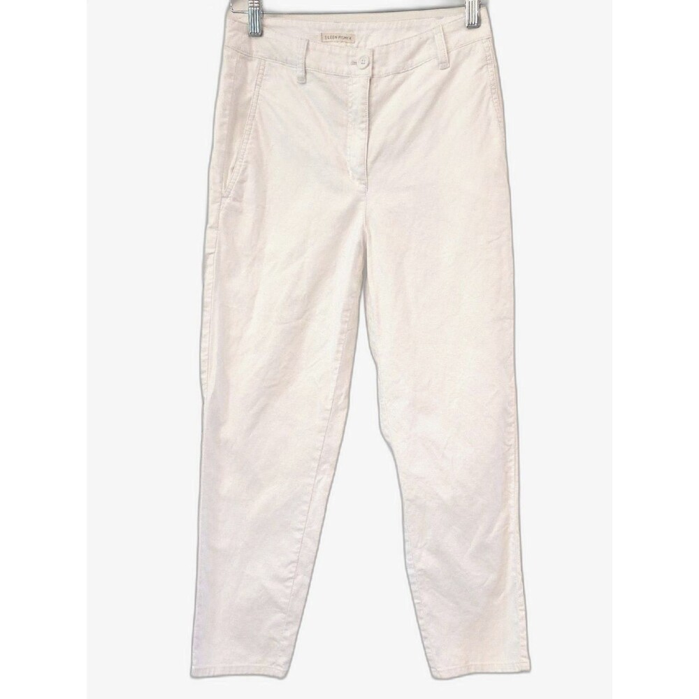 Eileen Fisher White Minimalist Straight Leg Pants Cotton Hemp Coastal Grandma